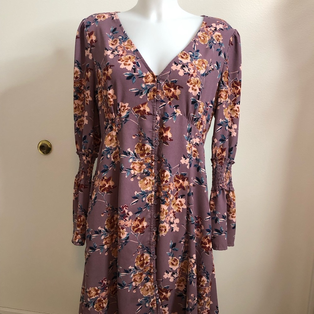 Xhilaration Mauve Floral Long Sleeve Dress